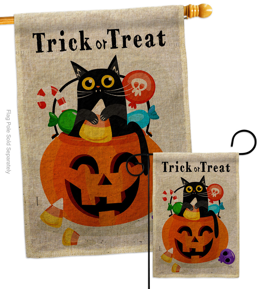 Silly Halloween Kitty Falltime 28 x 40 in. Double-Sided Decorative Horizontal House Flags Set for Decoration Banner Garden Yard Gift