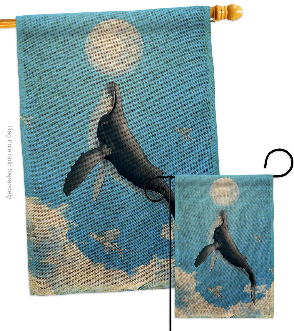 Flying Whale Animals Sea Creature 28 x 40 in. Double-Sided Decorative Horizontal House Flags Set for Decoration Banner Garden Yard Gift