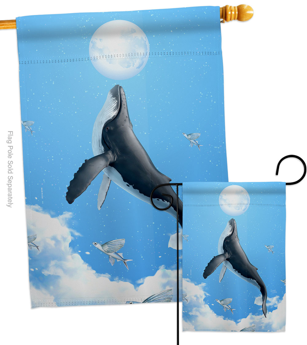 Flying Whale Animals Sea Creature 28 x 40 in. Double-Sided Decorative Horizontal House Flags Set for Decoration Banner Garden Yard Gift