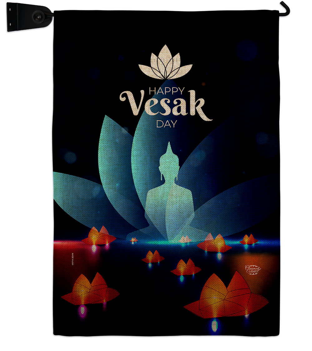 Happy Vesak Day Religious 13 x 18.5. in. Double-Sided Decorative Horizontal House Garden Flag Set for Decoration Banner Yard Gift