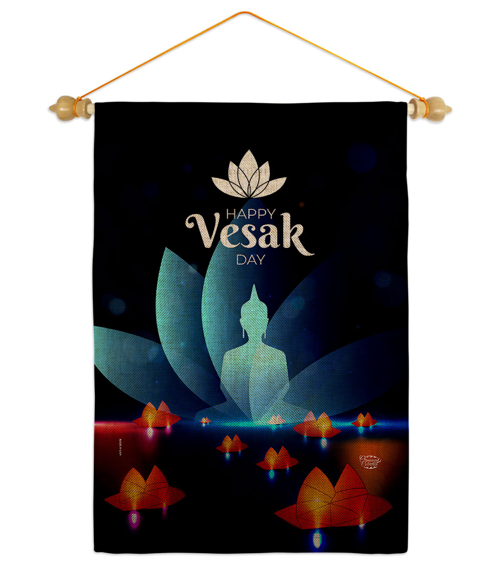 Happy Vesak Day Religious 13 x 18.5. in. Double-Sided Decorative Horizontal House Garden Flag Set for Decoration Banner Yard Gift