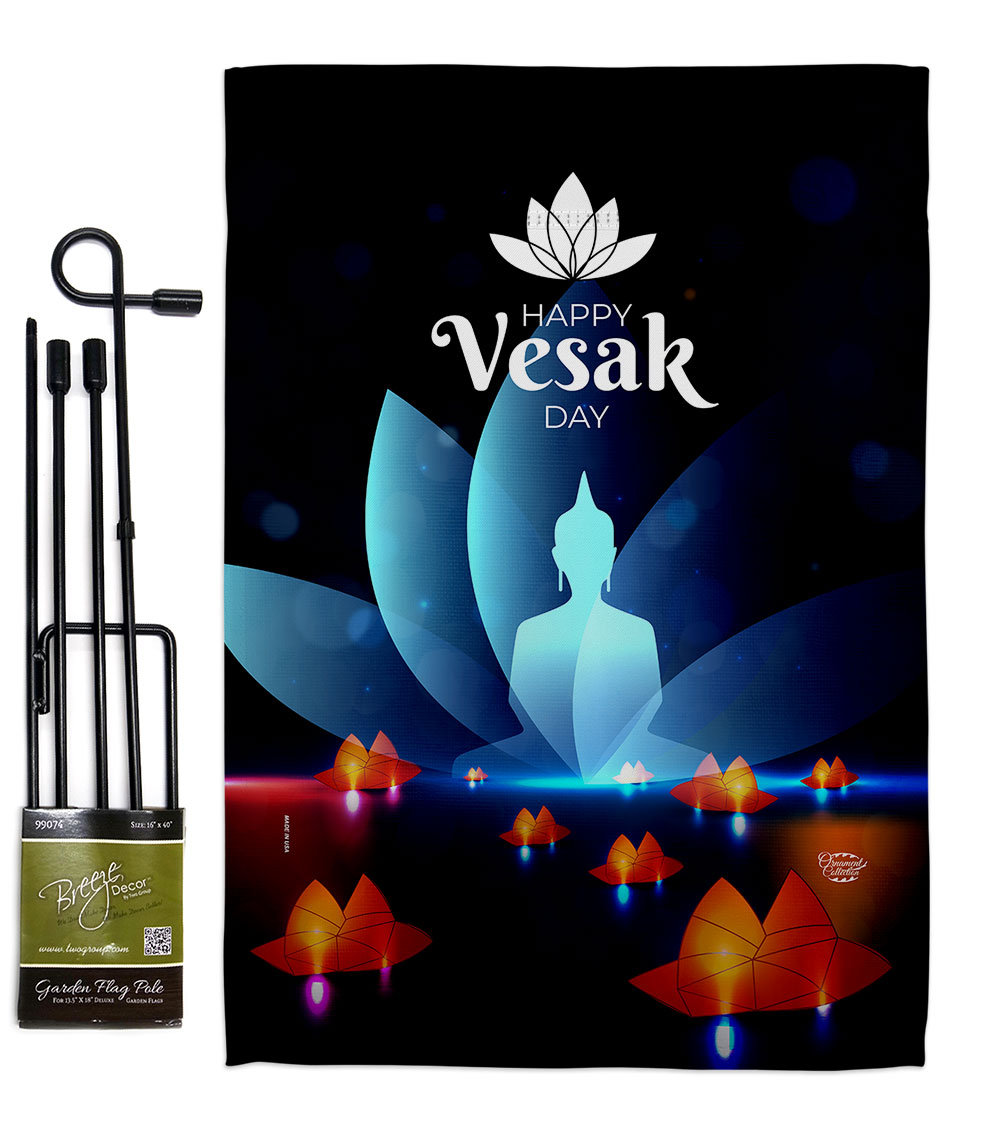Happy Vesak Day Religious 13 x 18.5. in. Double-Sided Decorative Horizontal House Garden Flag Set for Decoration Banner Yard Gift