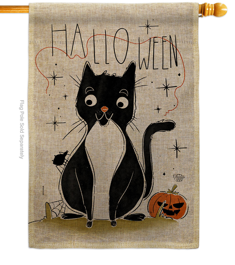 Halloween Tuxedo Cat Falltime 28 x 40 in. Double-Sided Decorative Horizontal House Flag for Decoration Banner Garden Yard Gift