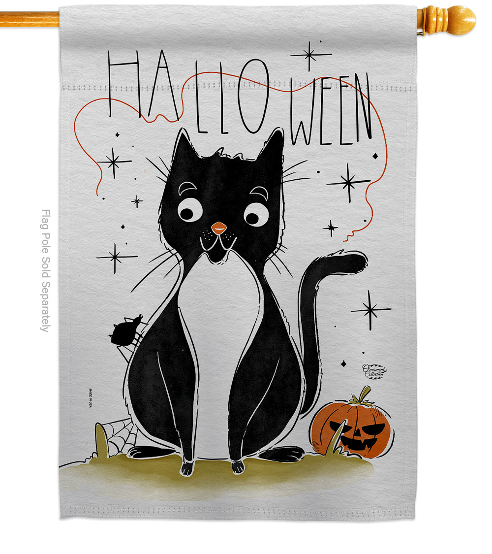 Halloween Tuxedo Cat Falltime 28 x 40 in. Double-Sided Decorative Horizontal House Flag for Decoration Banner Garden Yard Gift