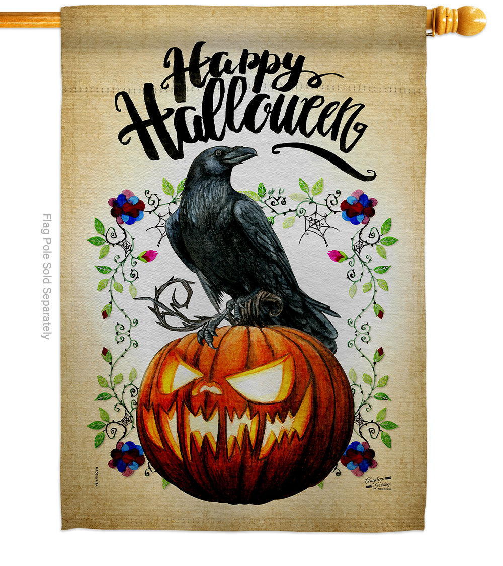 Crow & Pumpkin Falltime Halloween 28 x 40 in. Double-Sided Decorative Horizontal House Flag for Decoration Banner Garden Yard Gift