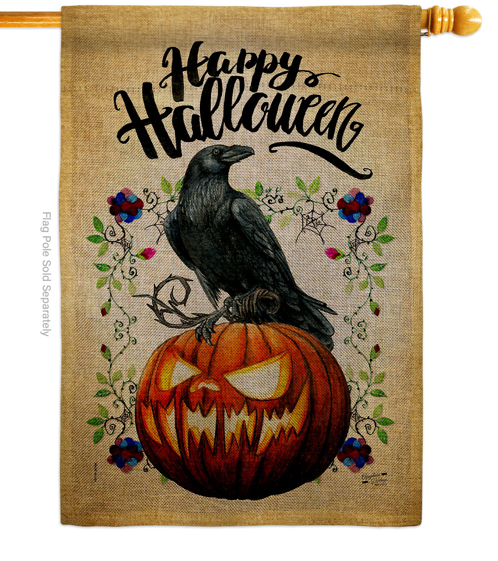 Crow & Pumpkin Falltime Halloween 28 x 40 in. Double-Sided Decorative Horizontal House Flag for Decoration Banner Garden Yard Gift