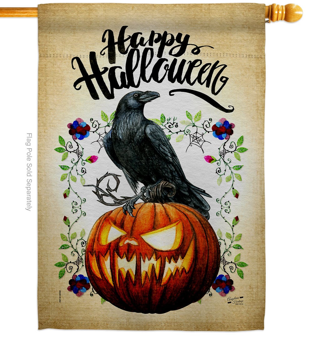 Crow & Pumpkin Falltime Halloween 28 x 40 in. Double-Sided Decorative Horizontal House Flag for Decoration Banner Garden Yard Gift