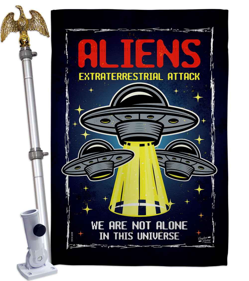 Aliens Attack Cosmos Space Creature 28 x 40 in. Double-Sided Decorative Vertical House Flag Set for Decoration Banner Garden Yard Gift