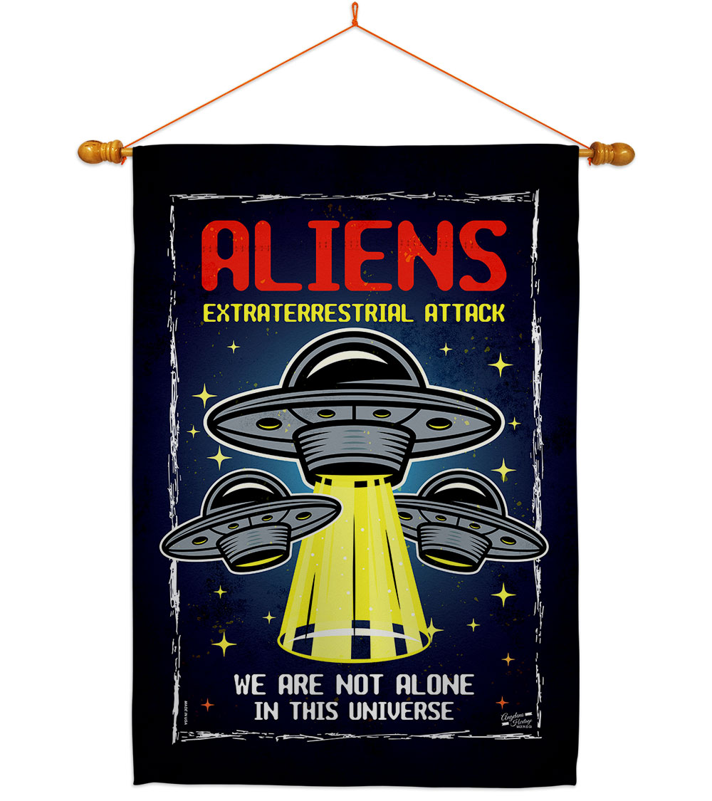 Aliens Attack Cosmos Space Creature 28 x 40 in. Double-Sided Decorative Vertical House Flag Set for Decoration Banner Garden Yard Gift