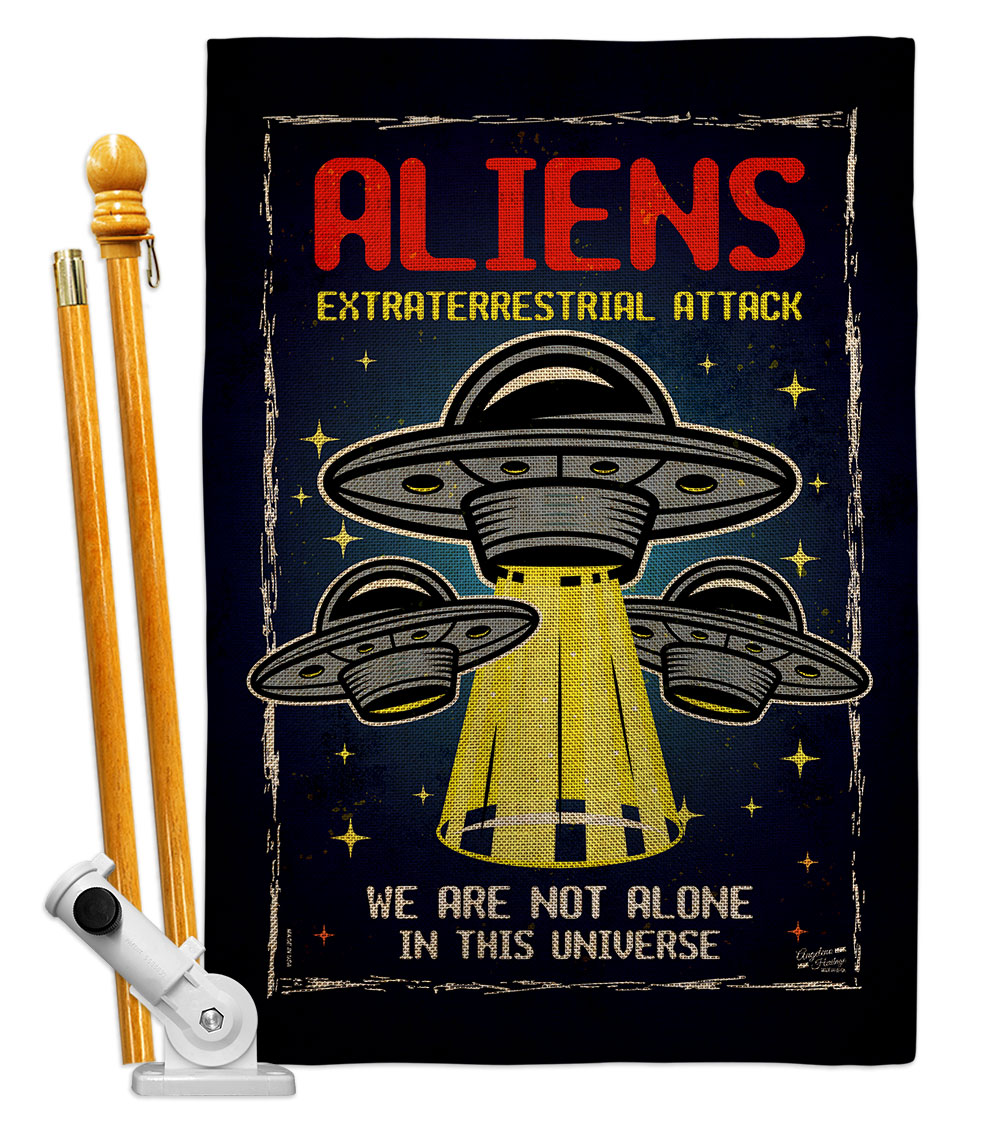 Aliens Attack Cosmos Space Creature 28 x 40 in. Double-Sided Decorative Vertical House Flag Set for Decoration Banner Garden Yard Gift