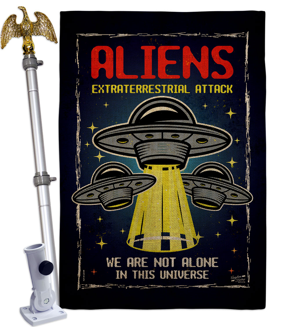 Aliens Attack Cosmos Space Creature 28 x 40 in. Double-Sided Decorative Vertical House Flag Set for Decoration Banner Garden Yard Gift