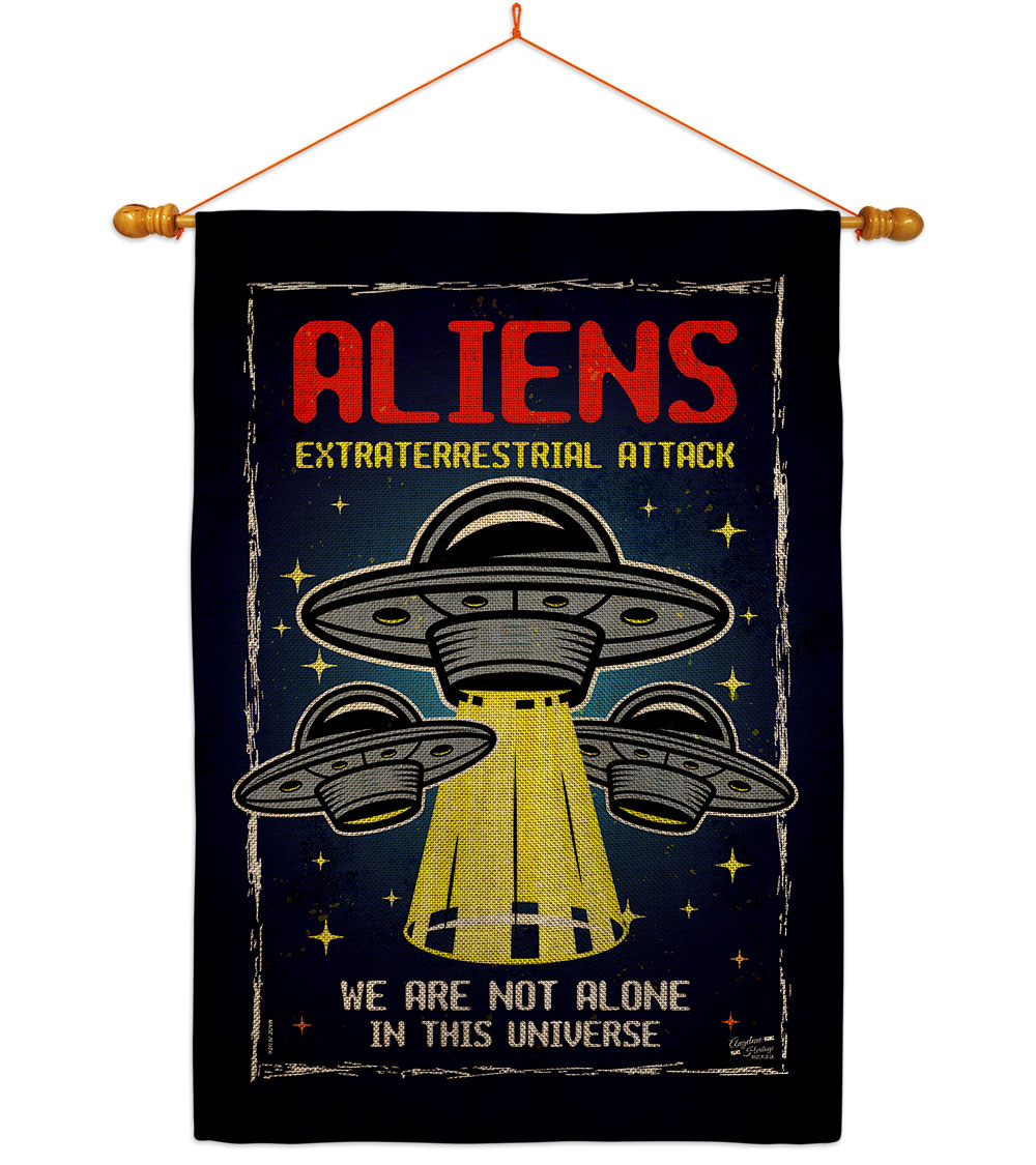 Aliens Attack Cosmos Space Creature 28 x 40 in. Double-Sided Decorative Vertical House Flag Set for Decoration Banner Garden Yard Gift