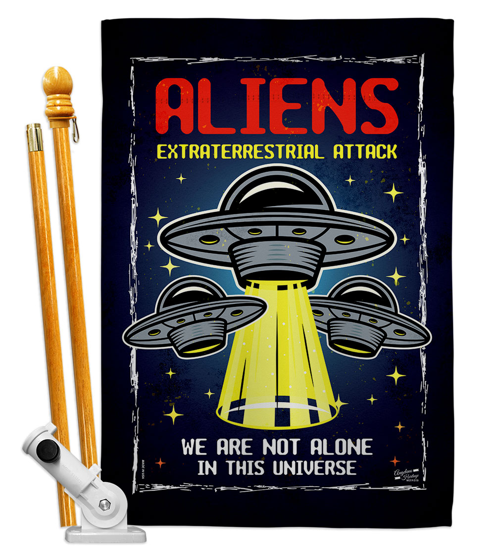 Aliens Attack Cosmos Space Creature 28 x 40 in. Double-Sided Decorative Vertical House Flag Set for Decoration Banner Garden Yard Gift