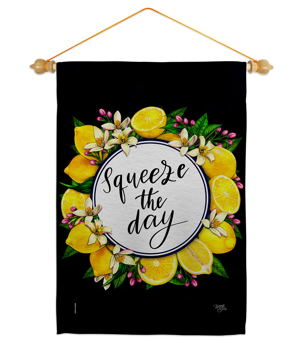 Squeeze the Day Food Fruit 13 x 18.5. in. Double-Sided Decorative Vertical House Garden Flag Set for Decoration Banner Yard Gift