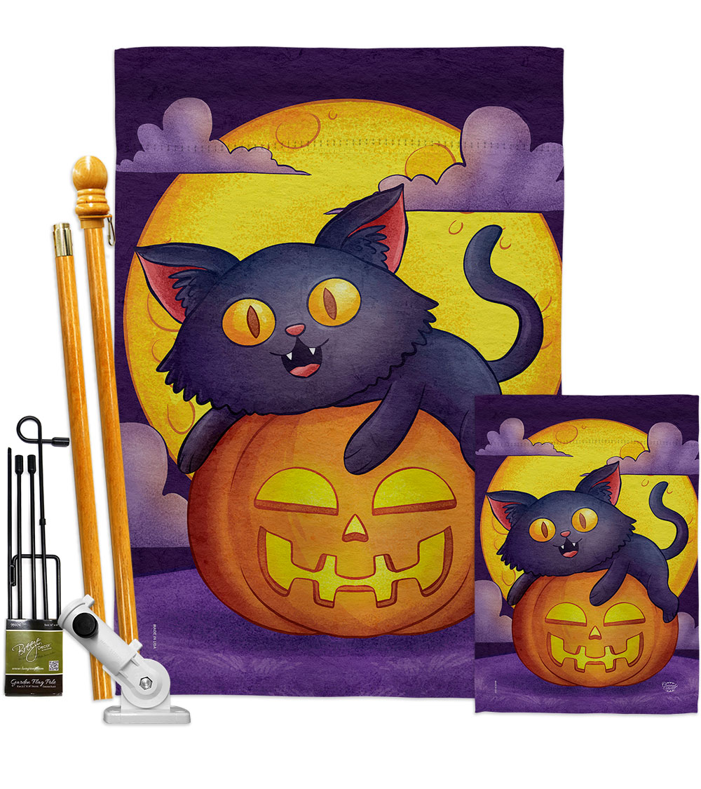 Halloween Kitty Falltime 28 x 40 in. Double-Sided Decorative Vertical House Flags Kit for Decoration Banner Garden Yard Gift