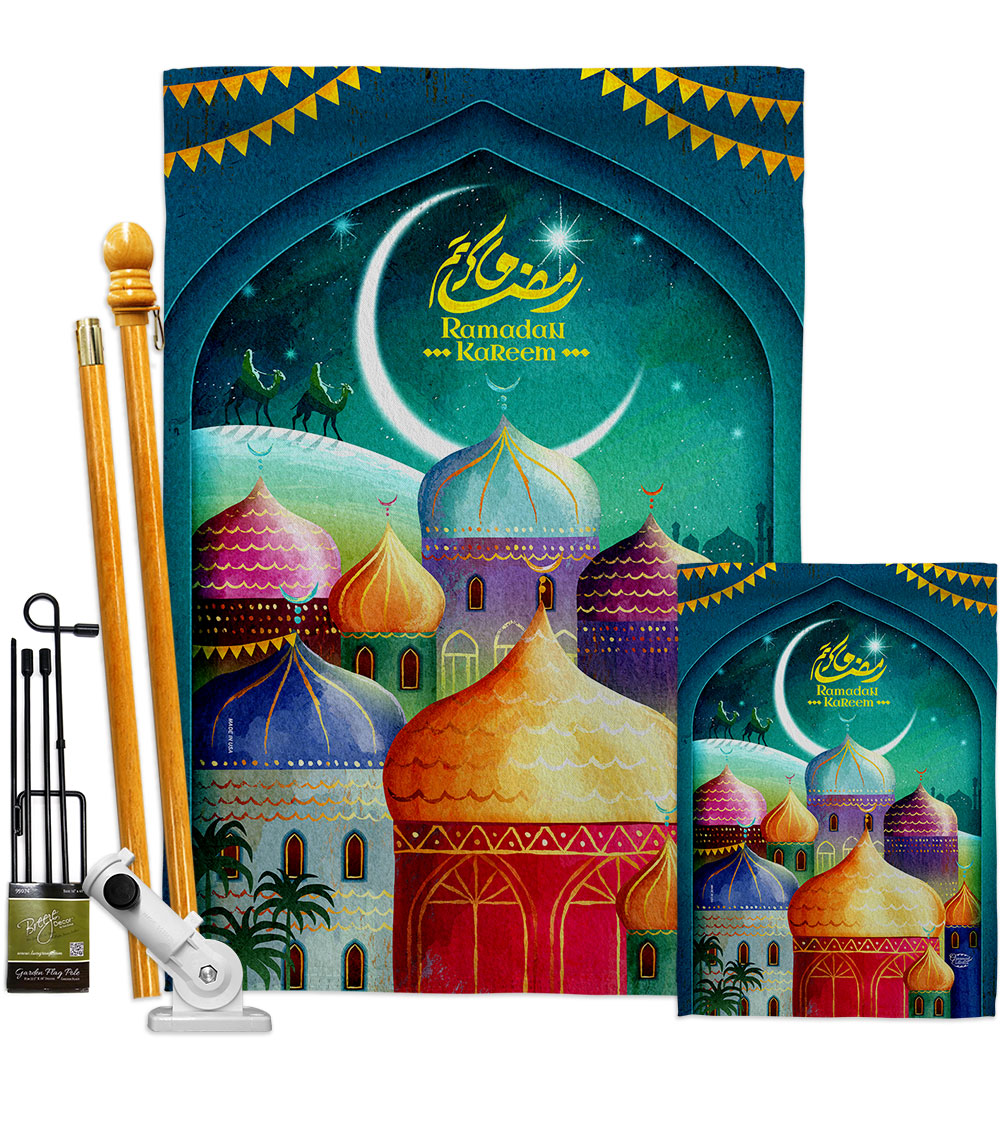 Happy Ramadan Kareem Religious 28 x 40 in. Double-Sided Decorative Vertical House Flags Kit for Decoration Banner Garden Yard Gift