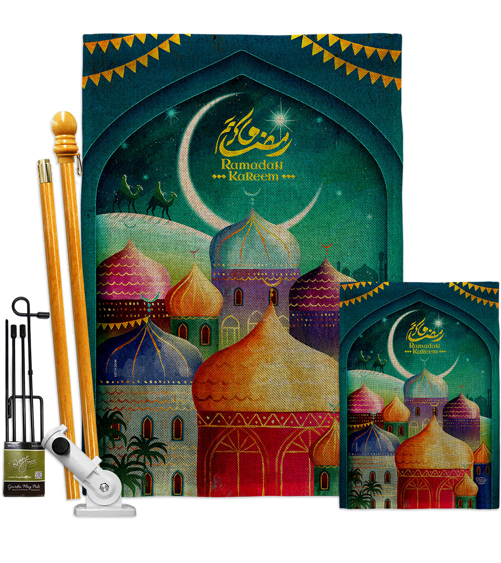 Happy Ramadan Kareem Religious 28 x 40 in. Double-Sided Decorative Vertical House Flags Kit for Decoration Banner Garden Yard Gift