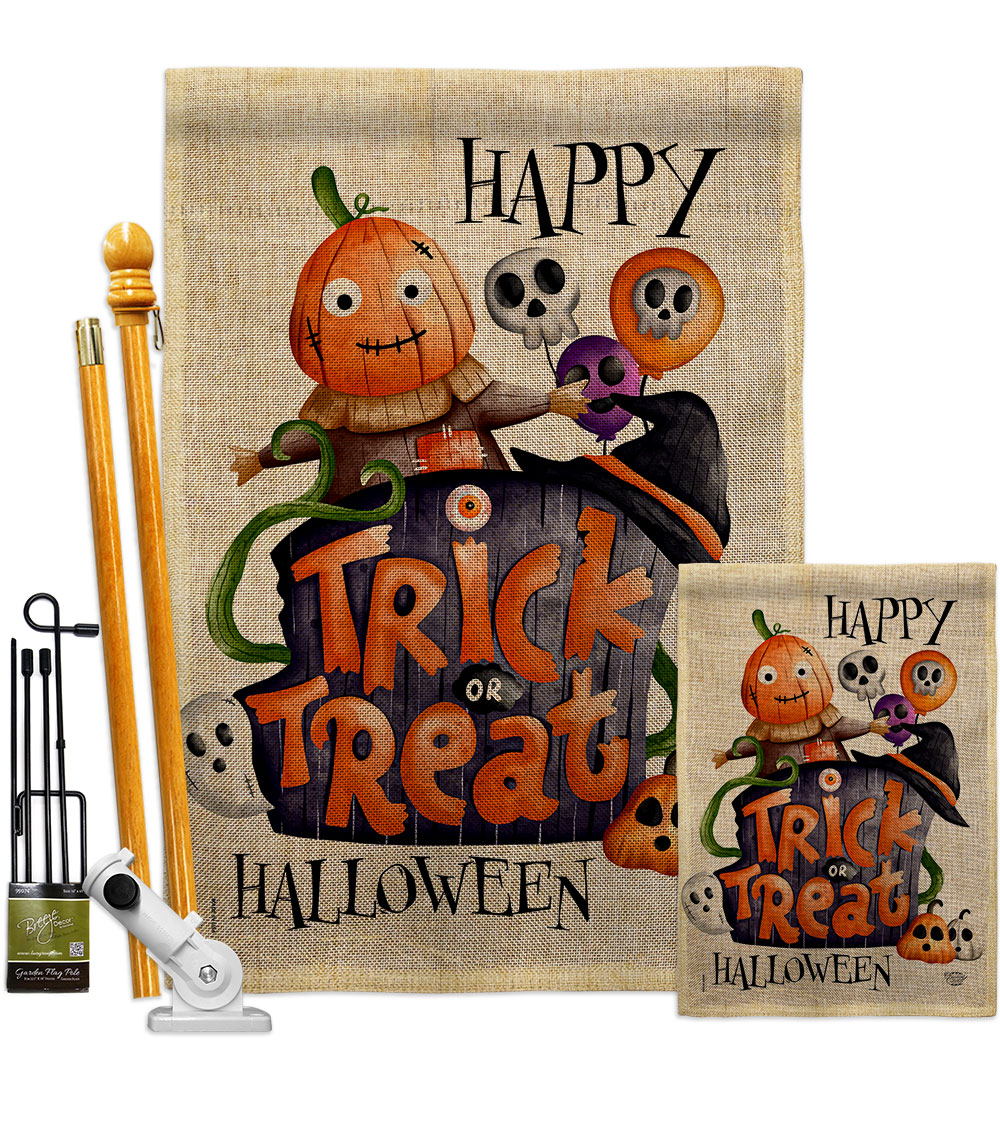 Trick or Treat Day Falltime Halloween 28 x 40 in. Double-Sided Decorative Vertical House Flags Kit for Decoration Banner Garden Yard Gift
