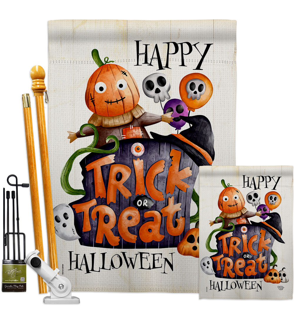 Trick or Treat Day Falltime Halloween 28 x 40 in. Double-Sided Decorative Vertical House Flags Kit for Decoration Banner Garden Yard Gift