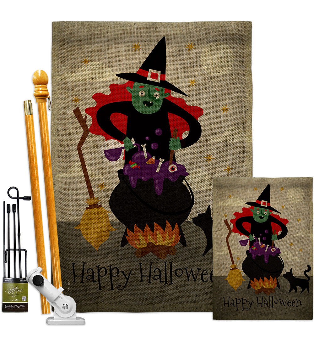 Casting Spells Falltime Halloween 28 x 40 in. Double-Sided Decorative Horizontal House Flags Kit for Decoration Banner Garden Yard Gift