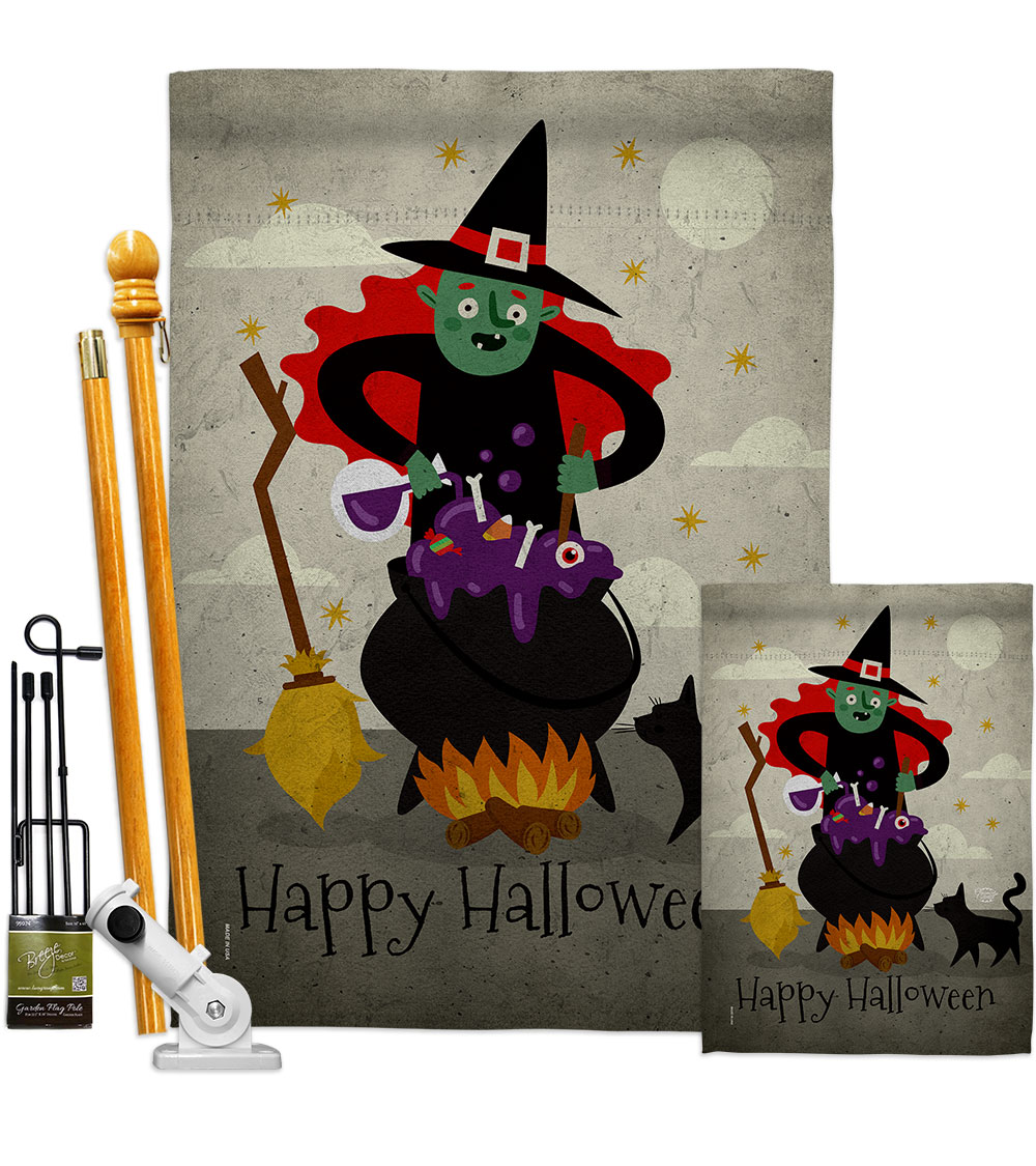 Casting Spells Falltime Halloween 28 x 40 in. Double-Sided Decorative Horizontal House Flags Kit for Decoration Banner Garden Yard Gift
