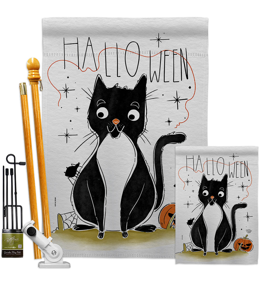Halloween Tuxedo Cat Falltime 28 x 40 in. Double-Sided Decorative Horizontal House Flags Kit for Decoration Banner Garden Yard Gift