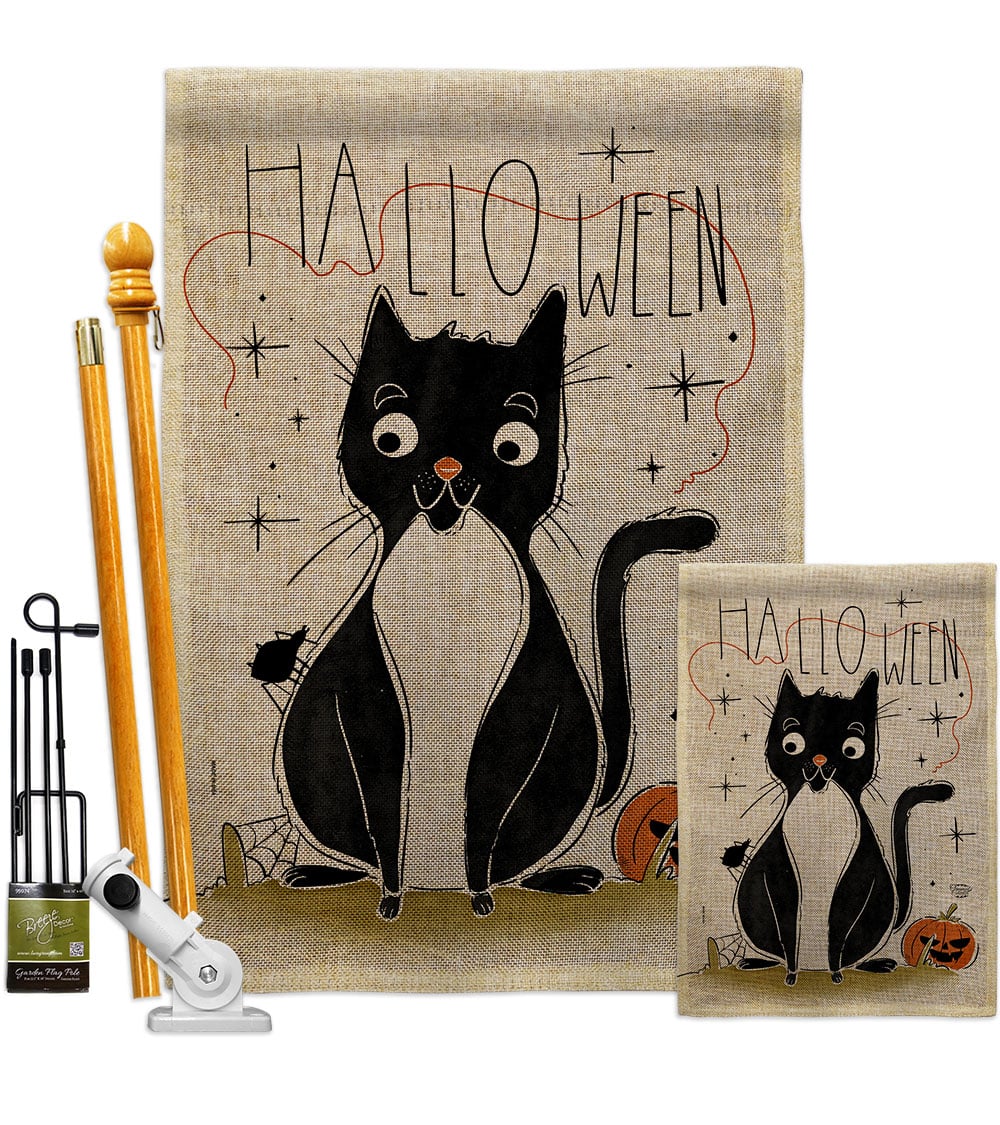 Halloween Tuxedo Cat Falltime 28 x 40 in. Double-Sided Decorative Horizontal House Flags Kit for Decoration Banner Garden Yard Gift