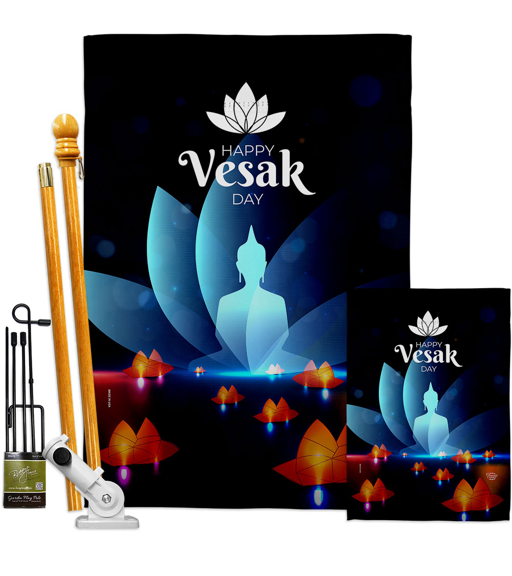 Happy Vesak Day Religious 28 x 40 in. Double-Sided Decorative Horizontal House Flags Kit for Decoration Banner Garden Yard Gift
