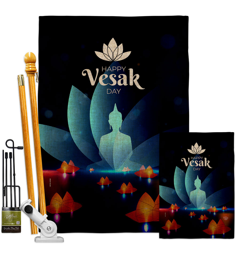 Happy Vesak Day Religious 28 x 40 in. Double-Sided Decorative Horizontal House Flags Kit for Decoration Banner Garden Yard Gift