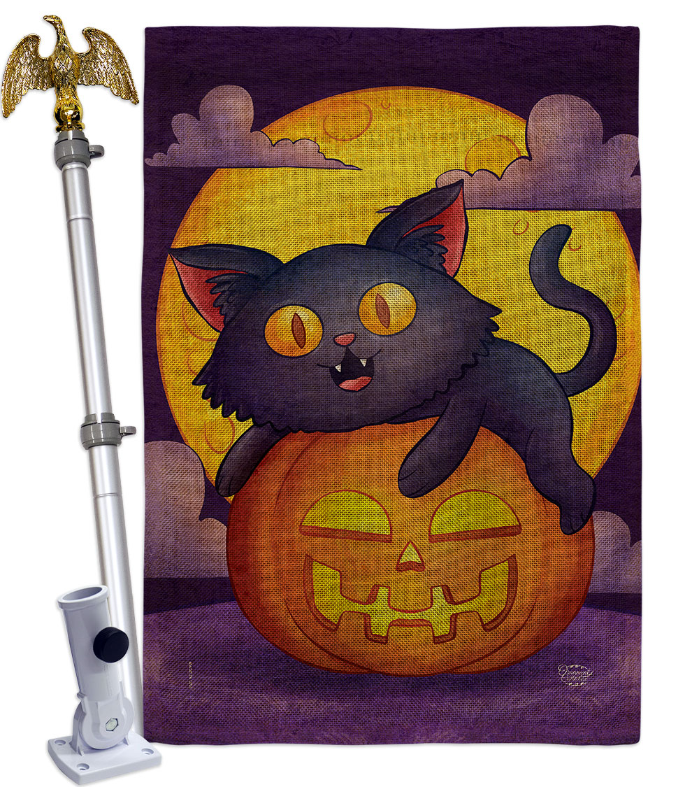Halloween Kitty Falltime 28 x 40 in. Double-Sided Decorative Vertical House Flag Set for Decoration Banner Garden Yard Gift