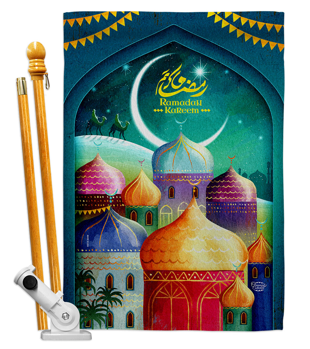Happy Ramadan Kareem Religious 28 x 40 in. Double-Sided Decorative Vertical House Flag Set for Decoration Banner Garden Yard Gift