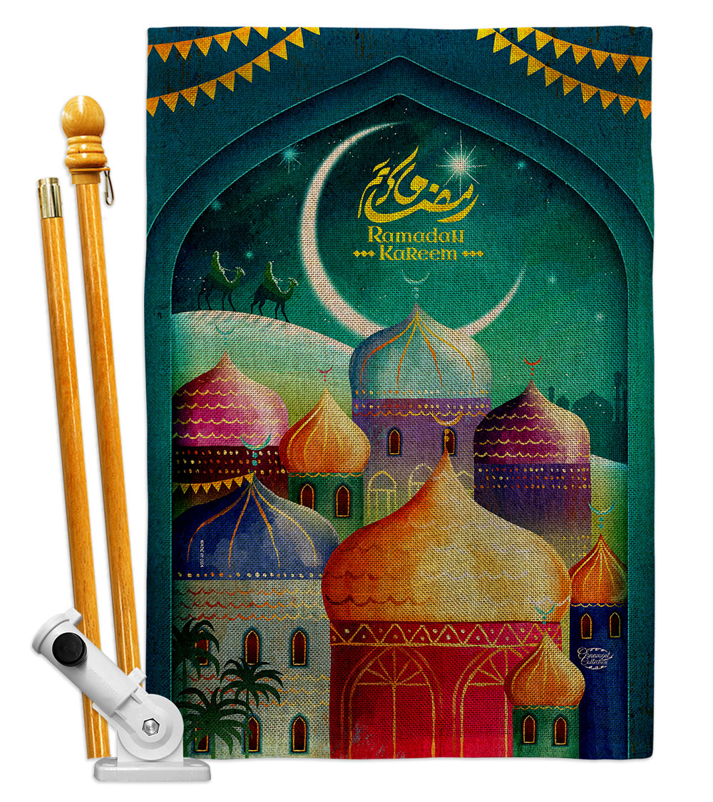 Happy Ramadan Kareem Religious 28 x 40 in. Double-Sided Decorative Vertical House Flag Set for Decoration Banner Garden Yard Gift