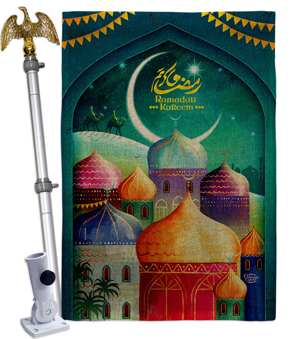 HS190171-DB-02 Happy Ramadan Kareem Religious 28 x 40 in. Double-Sided Decorative Vertical House Flag Set for Decoration Banner Garden Yard Gift