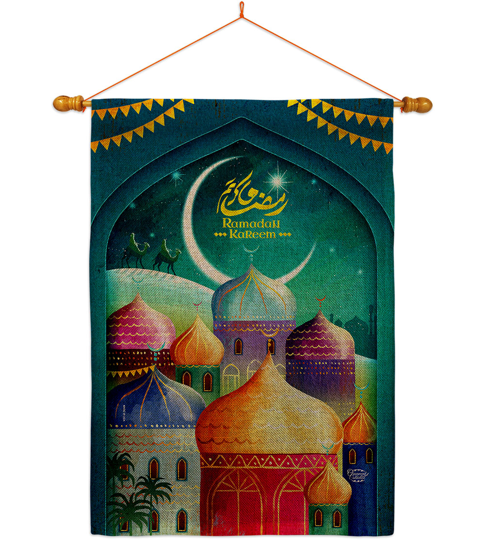 Happy Ramadan Kareem Religious 28 x 40 in. Double-Sided Decorative Vertical House Flag Set for Decoration Banner Garden Yard Gift