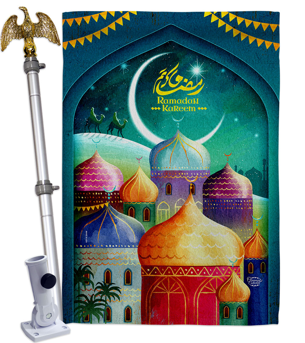 Happy Ramadan Kareem Religious 28 x 40 in. Double-Sided Decorative Vertical House Flag Set for Decoration Banner Garden Yard Gift
