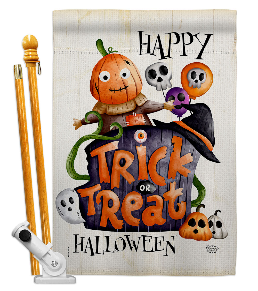 Trick or Treat Day Falltime Halloween 28 x 40 in. Double-Sided Decorative Vertical House Flag Set for Decoration Banner Garden Yard Gift
