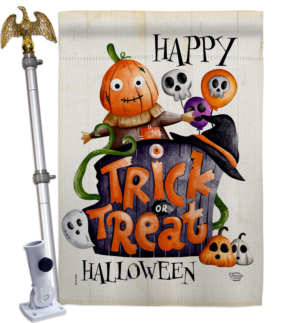 Trick or Treat Day Falltime Halloween 28 x 40 in. Double-Sided Decorative Vertical House Flag Set for Decoration Banner Garden Yard Gift