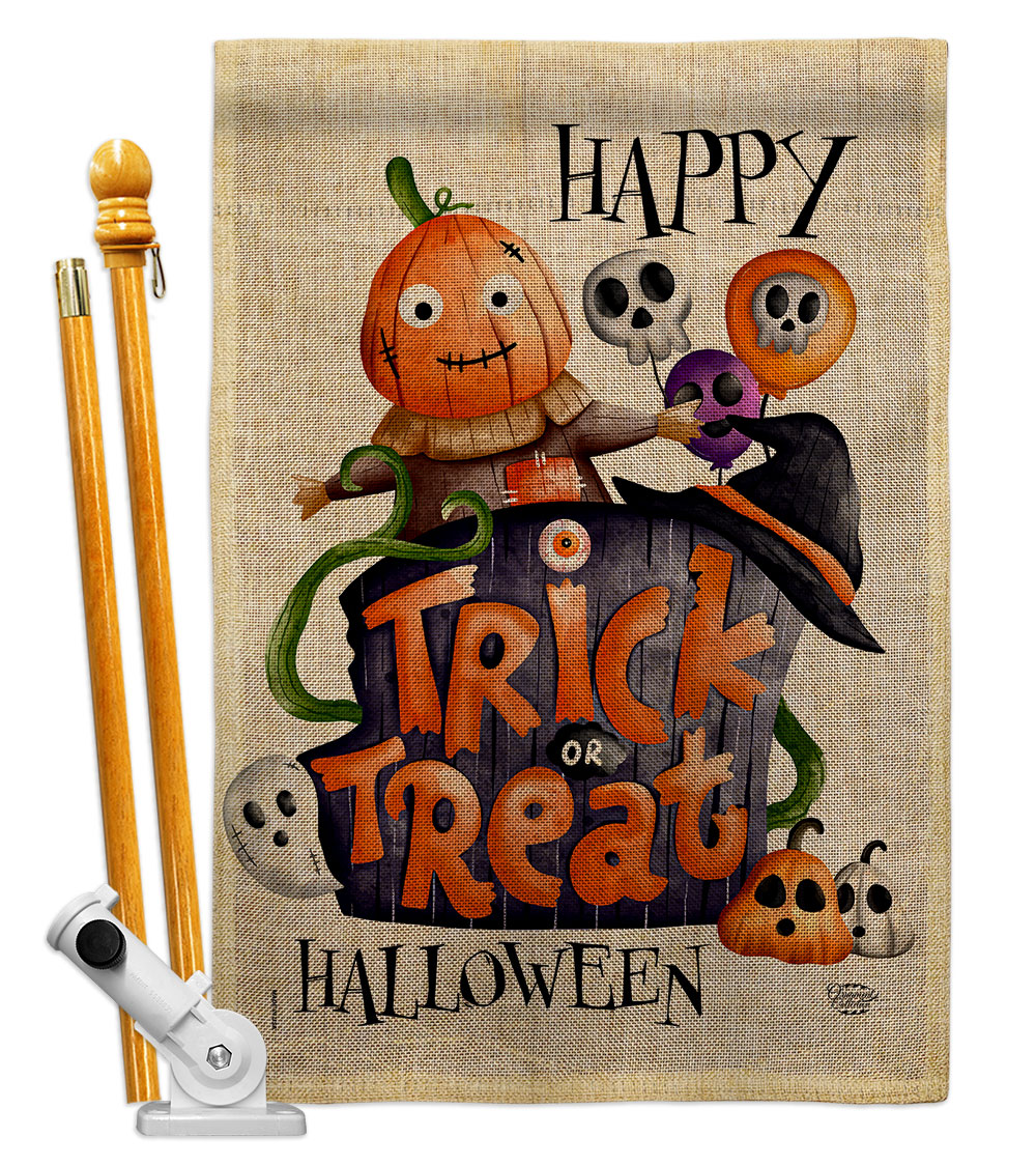 Trick or Treat Day Falltime Halloween 28 x 40 in. Double-Sided Decorative Vertical House Flag Set for Decoration Banner Garden Yard Gift