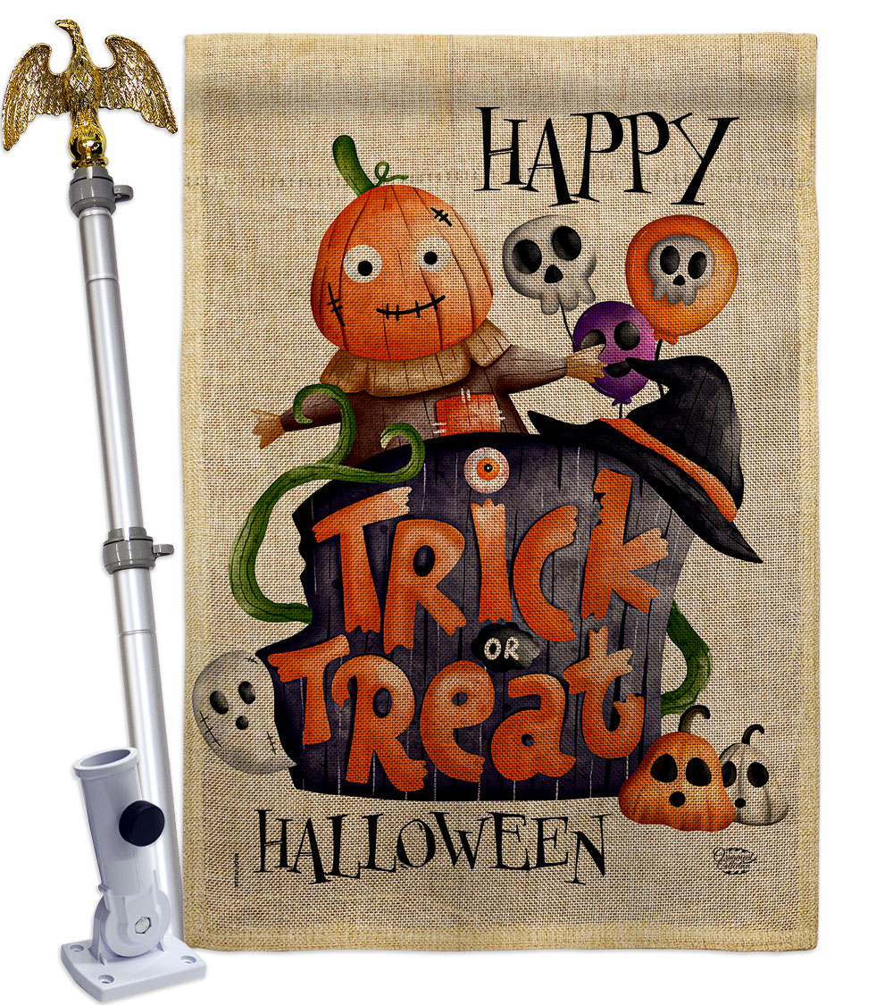 Trick or Treat Day Falltime Halloween 28 x 40 in. Double-Sided Decorative Vertical House Flag Set for Decoration Banner Garden Yard Gift