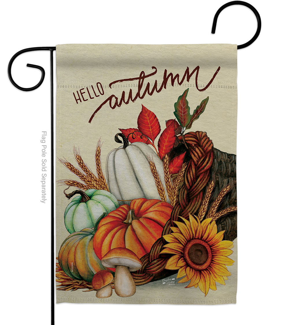 13 x 18.5 in. Falltime Harvest Autumn Hello Cornucopia Garden Flag