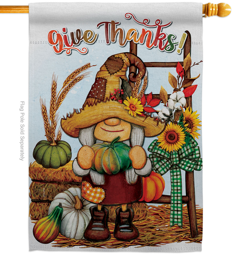28 x 40 in. Falltime Thanksgiving Give Thanks House Flag