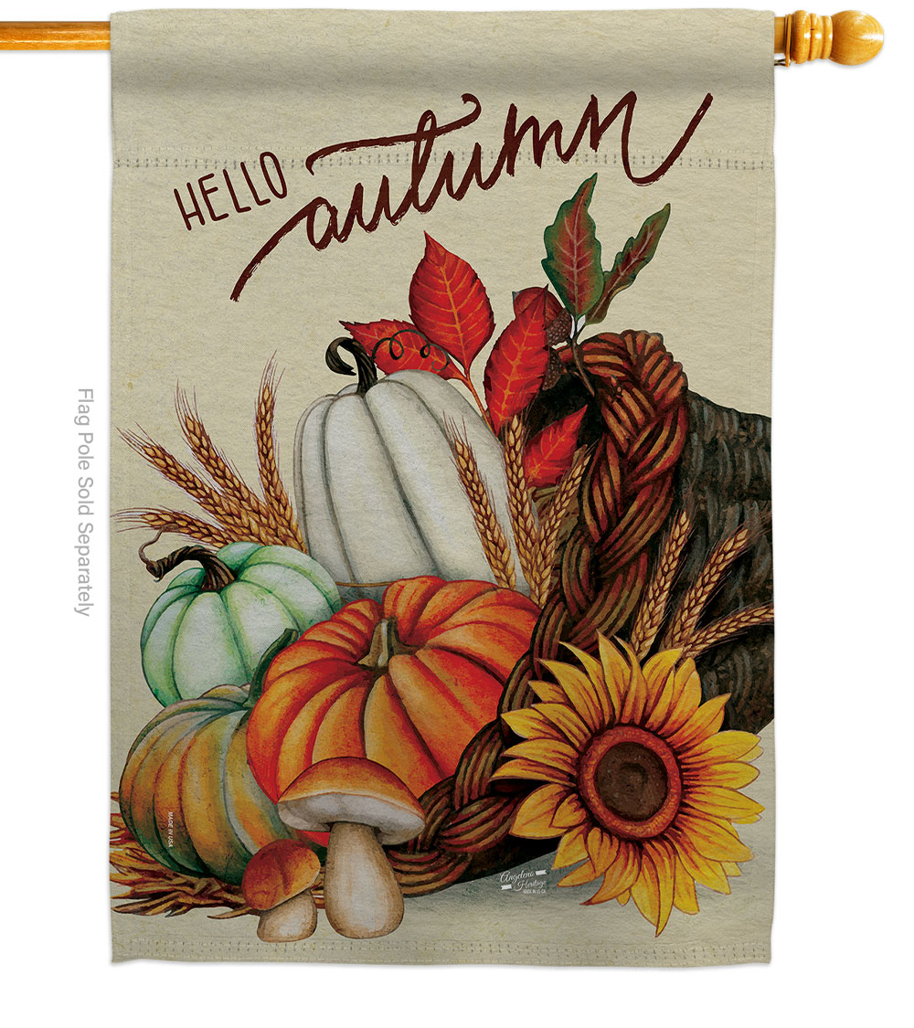 28 x 40 in. Falltime Harvest Autumn Hello Cornucopia House Flag