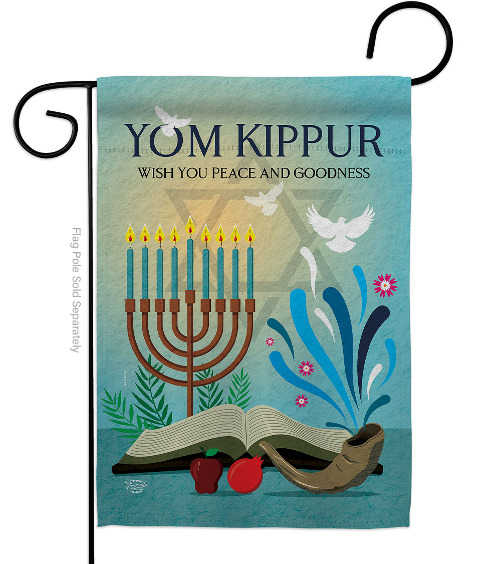 13 x 18.5 in. Greeting Yom Kippur Religious Double-Sided Decorative Vertical Garden Flags for House Decoration Banner Yard Gift