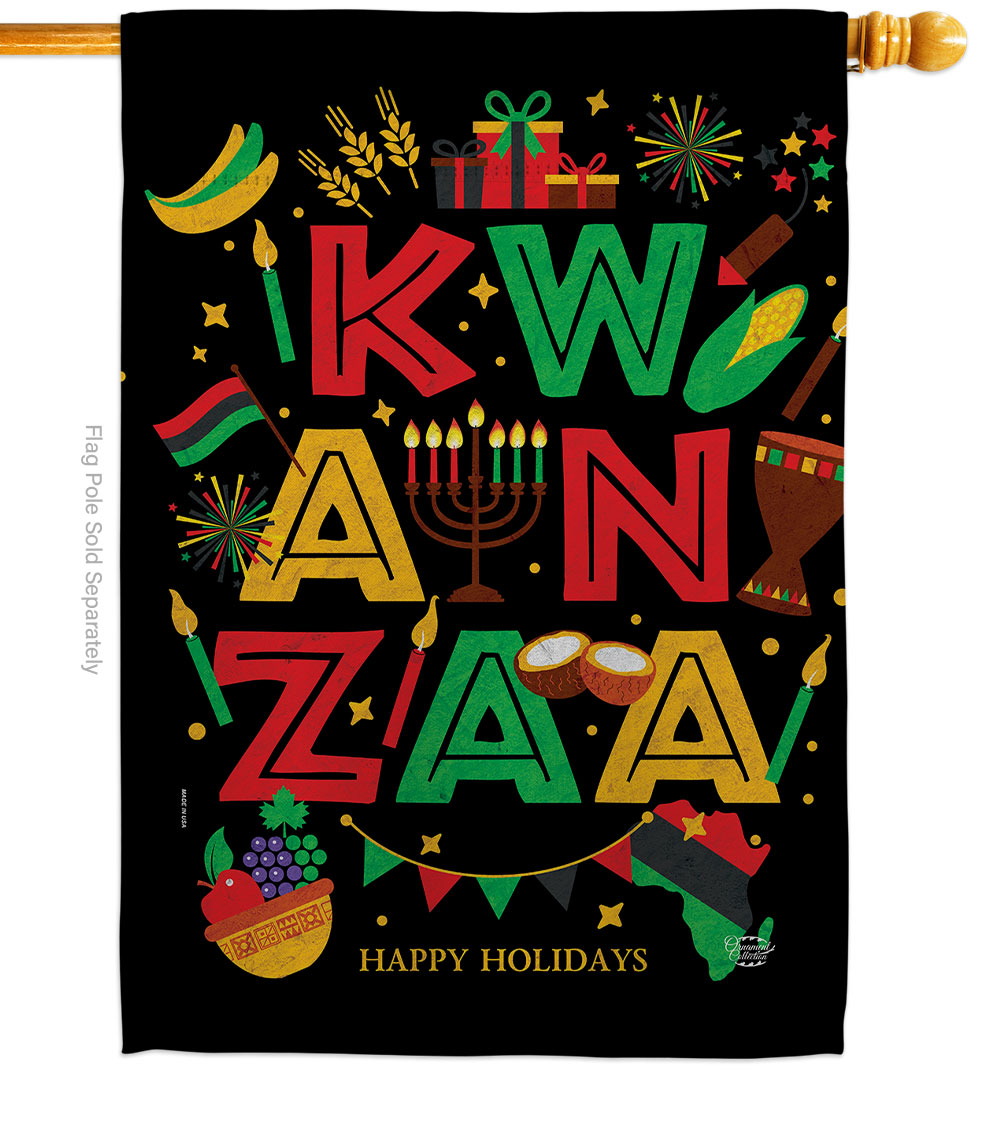 28 x 40 in. Kwanzaa Holiday Black History Double-Sided Decorative Vertical House Flags for Decoration Banner Garden Yard Gift