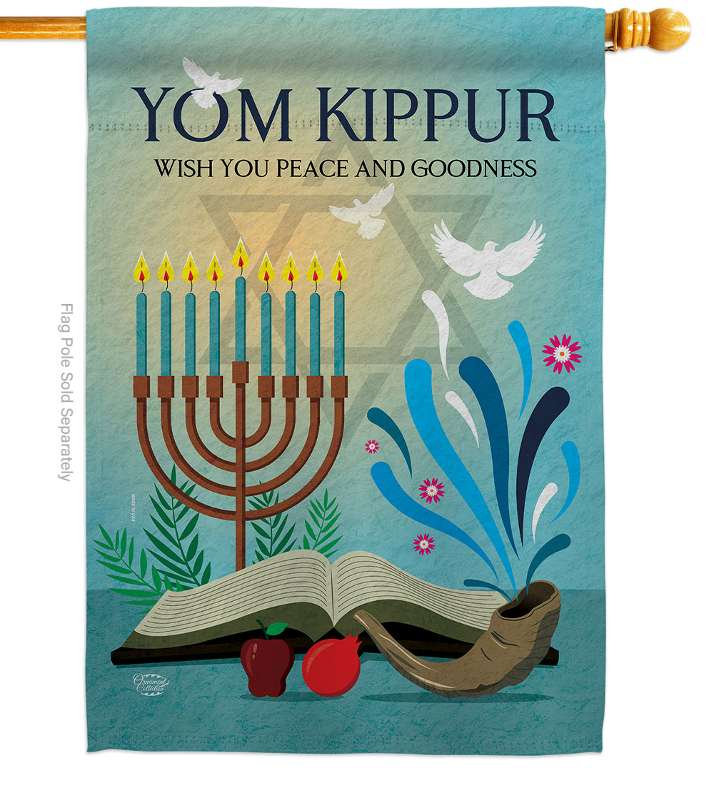 28 x 40 in. Greeting Yom Kippur Religious Double-Sided Decorative Vertical House Flags for Decoration Banner Garden Yard Gift