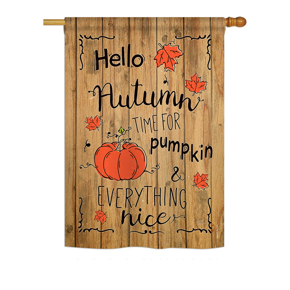 BD-HA-H-113064-IP-BO-DS02-US Hello Autumn Time for Pumpkin Fall - Seasonal Impressions Decorative Vertical House Flag - 28 x 40 in.