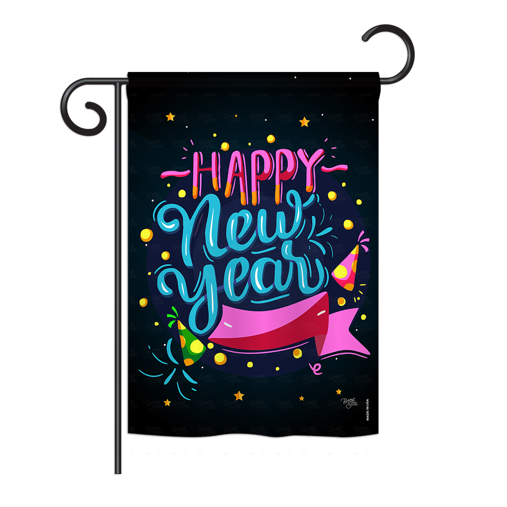 BD-NE-G-116010-IP-BO-DS02-US Popping Happy New Year Winter - Seasonal New Year Impressions Decorative Vertical Garden Flag - 13 x 18.5 in.