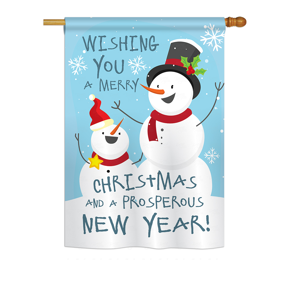 BD-XM-H-114146-IP-BO-DS02-US Snowman Wishing You Winter - Seasonal Christmas Impressions Decorative Vertical House Flag - 28 x 40 in.