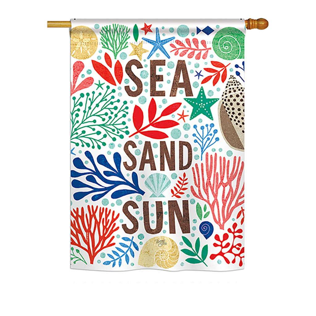 BD-NA-H-107065-IP-BO-DS02-US 28 x 40 in. Sea Sand Sun Coastal - Everyday Nautical Impressions - Decorative Vertical House Flag