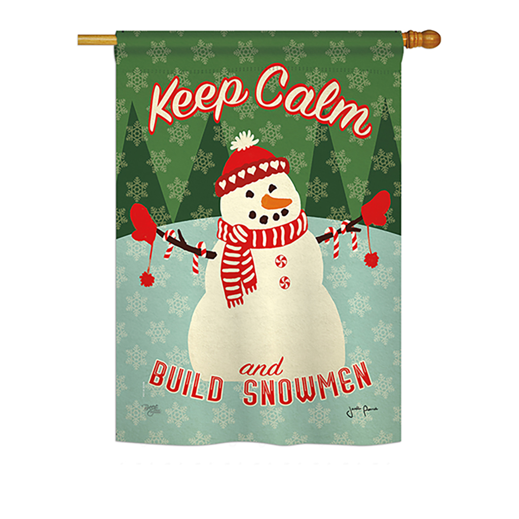 BD-XM-H-114198-IP-BO-DS02-US Keep Calm Build Snowmen Winter - Seasonal Christmas Impressions Decorative Vertical House Flag - 28 x 40 in.